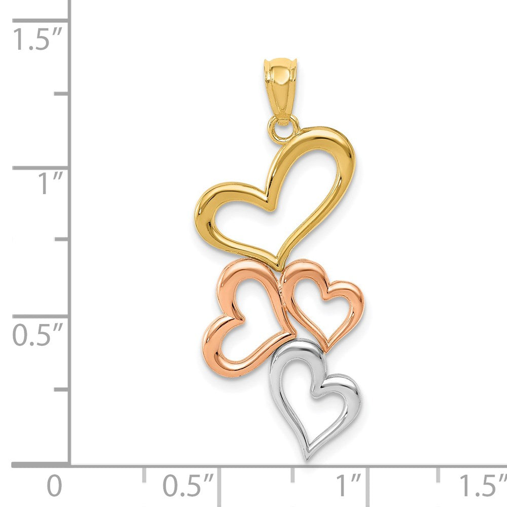 14k Yellow & Rhodium Gold w/Rose and White Rhodium Hearts Pendant