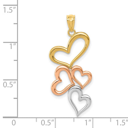 14k Yellow & Rhodium Gold w/Rose and White Rhodium Hearts Pendant