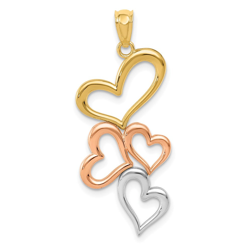 14k Yellow & Rhodium Gold w/Rose and White Rhodium Hearts Pendant