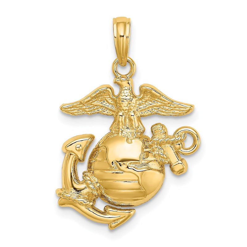 10k Yellow Gold Polished / Textured U.S. Army Marine Corps USMC Charm Pendant for Necklace
