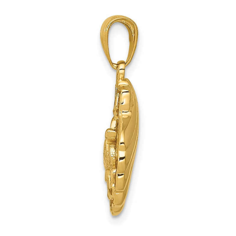14k Yellow Gold Sea Turtle in a Shell Pendant