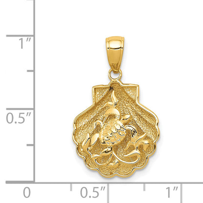 14k Yellow Gold Sea Turtle in a Shell Pendant