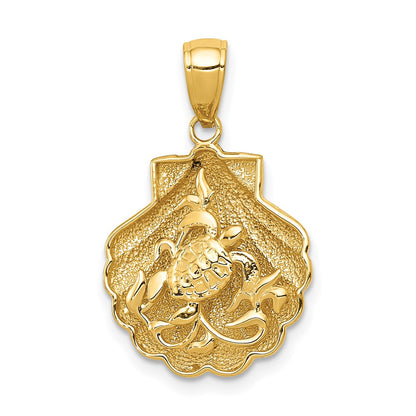 14k Yellow Gold Sea Turtle in a Shell Pendant