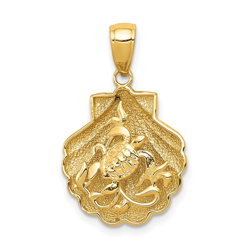 14k Yellow Gold Sea Turtle in a Shell Pendant