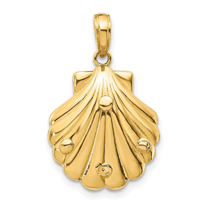 14k Yellow Gold Seahorse in a Shell Pendant