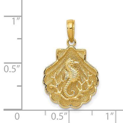 14k Yellow Gold Seahorse in a Shell Pendant