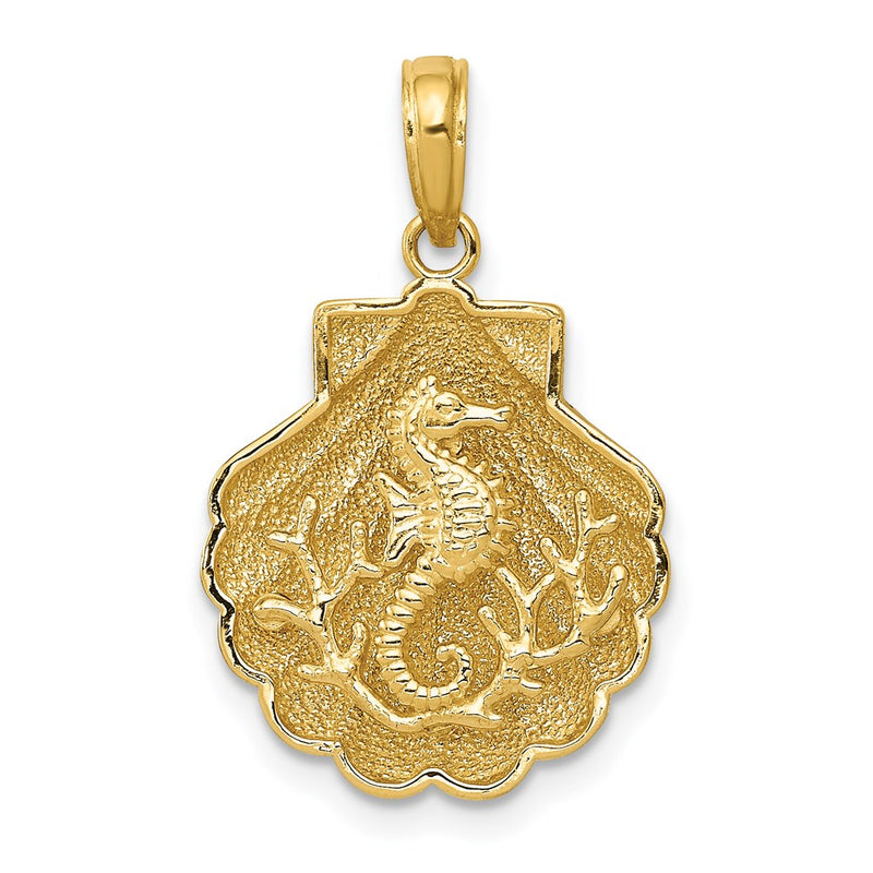 14k Yellow Gold Seahorse in a Shell Pendant