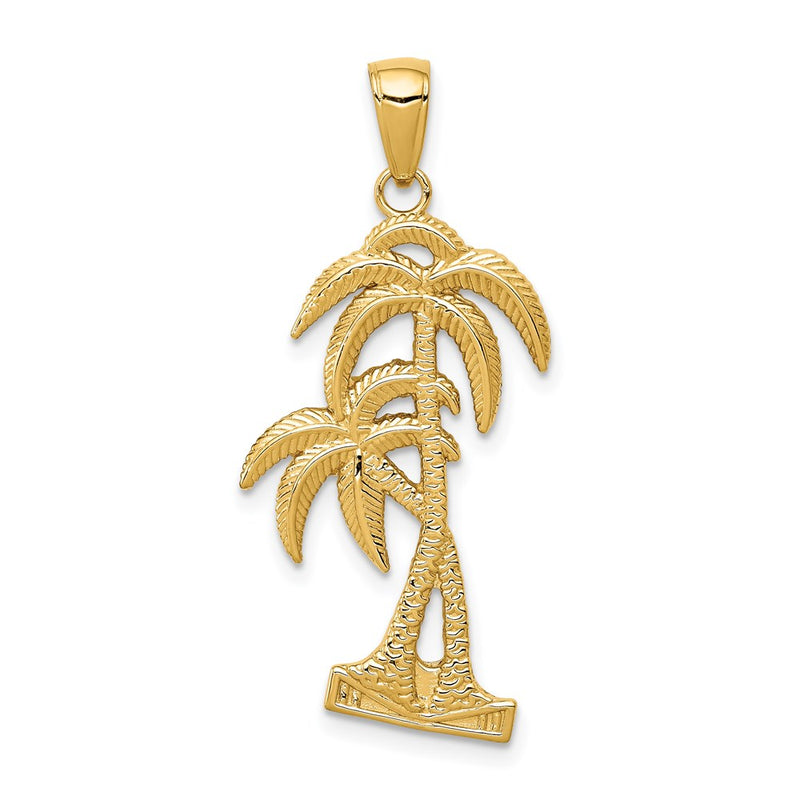 14k Yellow Gold Polished / Textured Palm Trees Pendant