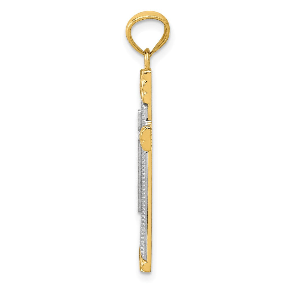 14k Yellow & Rhodium Gold w/Rhodium Cross Pendant
