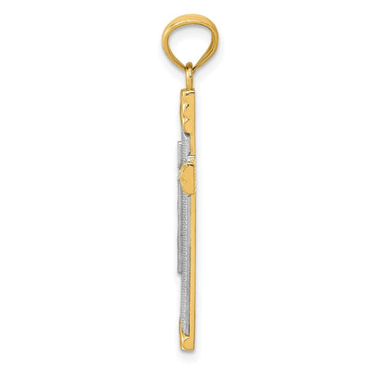 14k Yellow & Rhodium Gold w/Rhodium Cross Pendant