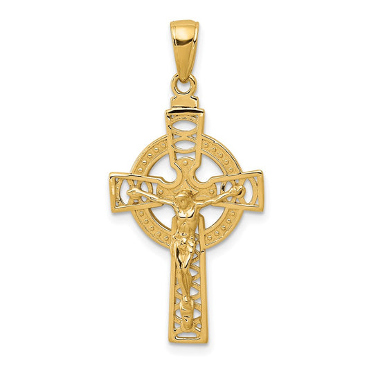 14k Yellow Gold Polished Celtic Crucifix Pendant
