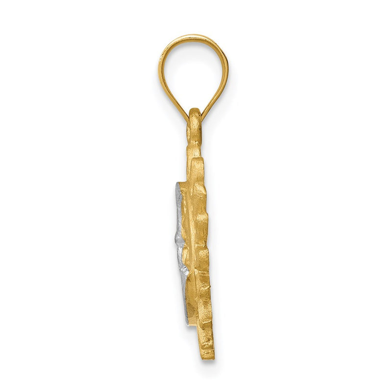 14k Yellow & Rhodium Gold White Rhodium Brushed Sun and Moon Pendant