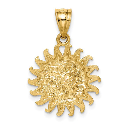 14k Yellow & Rhodium Gold White Rhodium Brushed Sun and Moon Pendant