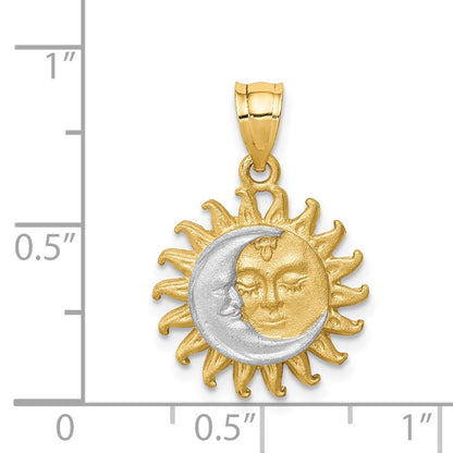 14k Yellow & Rhodium Gold White Rhodium Brushed Sun and Moon Pendant