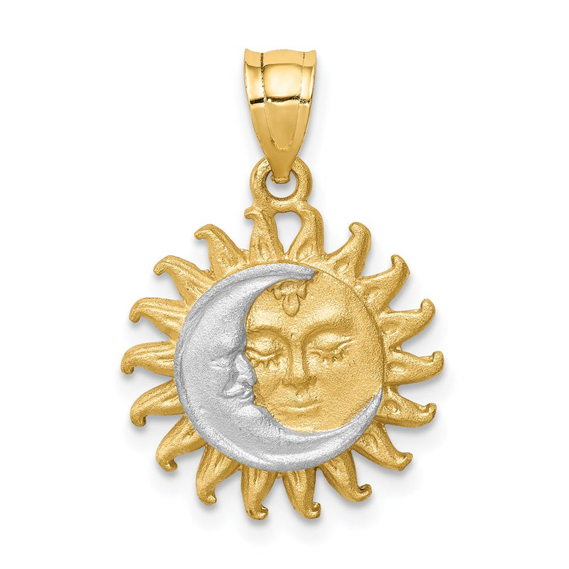 14k Yellow & Rhodium Gold White Rhodium Brushed Sun and Moon Pendant
