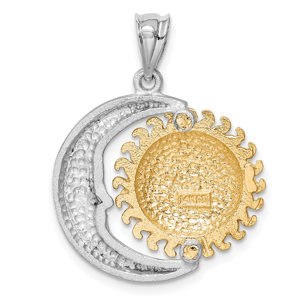 14k Two-tone Gold Satin D/C Sun & Moon Pendant