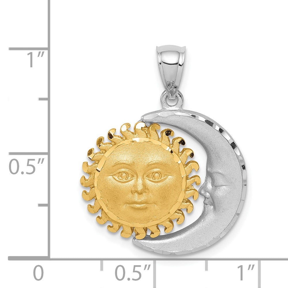 14k Two-tone Gold Satin D/C Sun & Moon Pendant