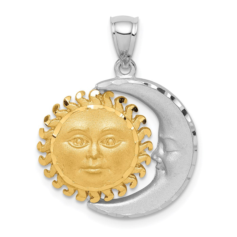 14k Two-tone Gold Satin D/C Sun & Moon Pendant