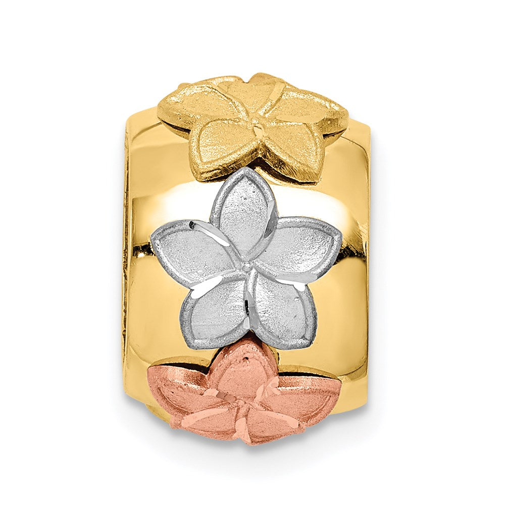 14k Tri-Color Gold D/C Tri-Color Gold Polished & Brushed Plumeria Slide