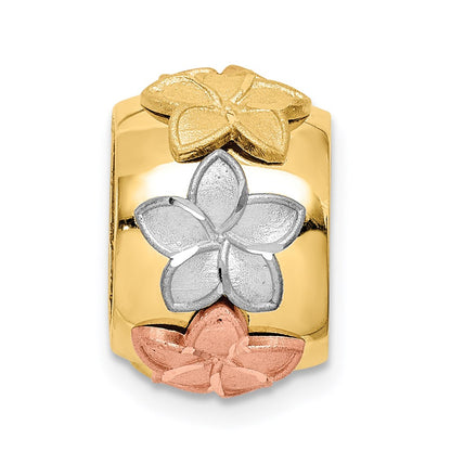 14k Tri-Color Gold D/C Tri-Color Gold Polished & Brushed Plumeria Slide
