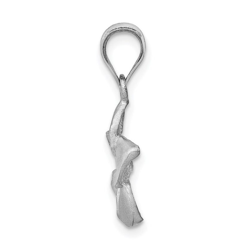 14k White Gold White Brushed and Diamond-cut Plumeria Pendant