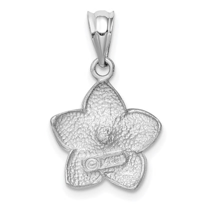 14k White Gold White Brushed and Diamond-cut Plumeria Pendant