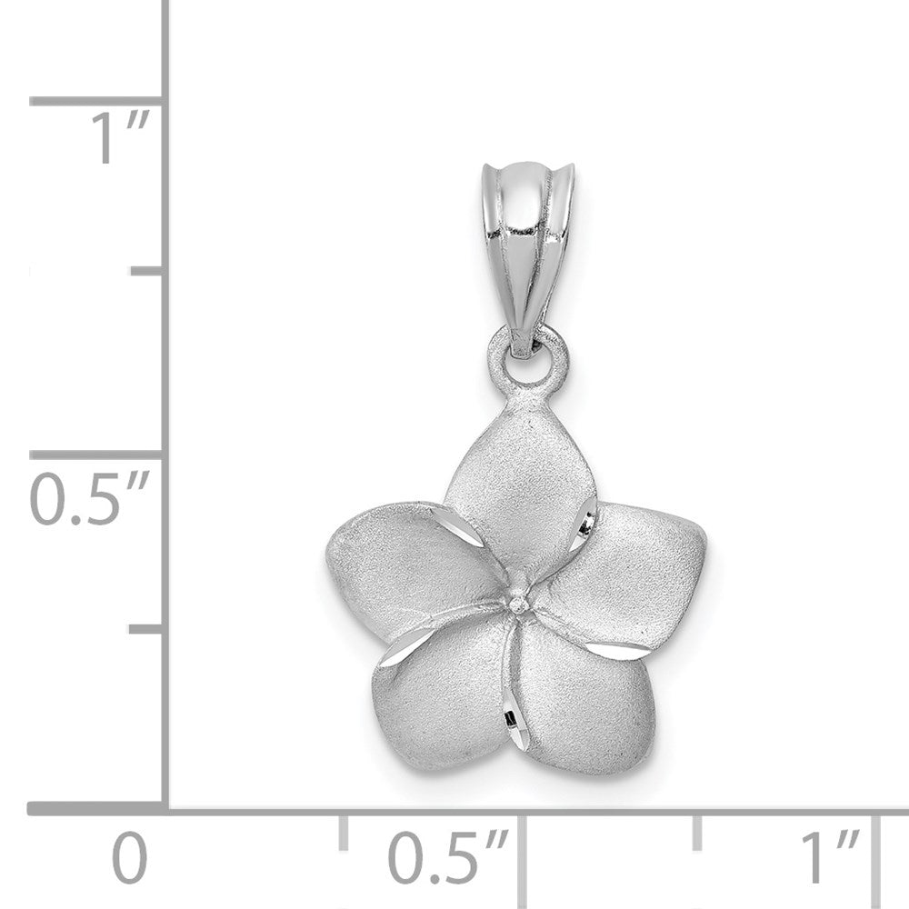 14k White Gold White Brushed and Diamond-cut Plumeria Pendant