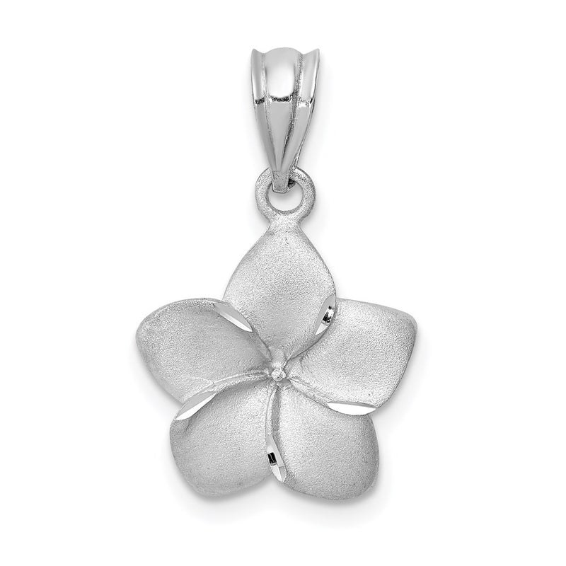 14k White Gold White Brushed and Diamond-cut Plumeria Pendant