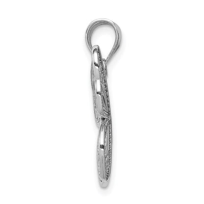 14k White Gold White Polished & Diamond-cut Butterfly Pendant
