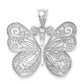 14k White Gold White Polished & Diamond-cut Butterfly Pendant
