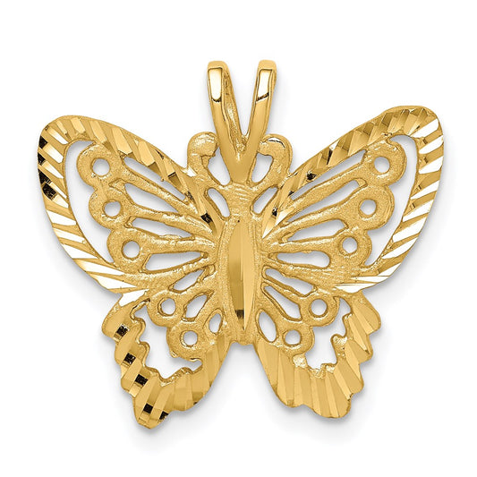 14k Yellow Gold Brushed & Diamond-cut Butterfly Pendant
