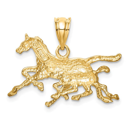 14k Yellow Gold Brushed & Diamond-cut Running Horses Pendant