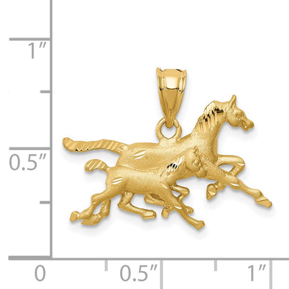 14k Yellow Gold Brushed & Diamond-cut Running Horses Pendant