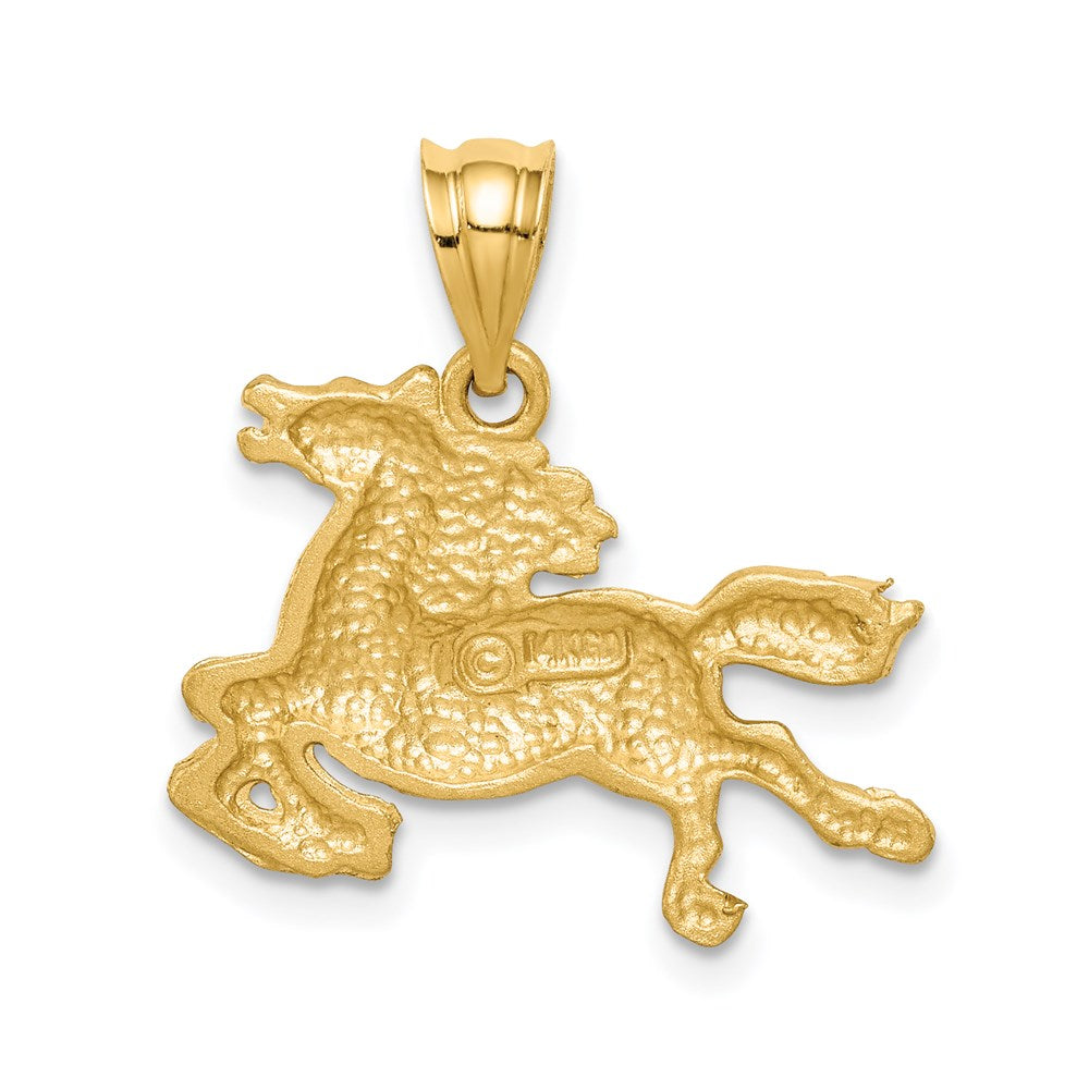 14k Yellow Gold Brushed & Diamond-cut Horse Pendant