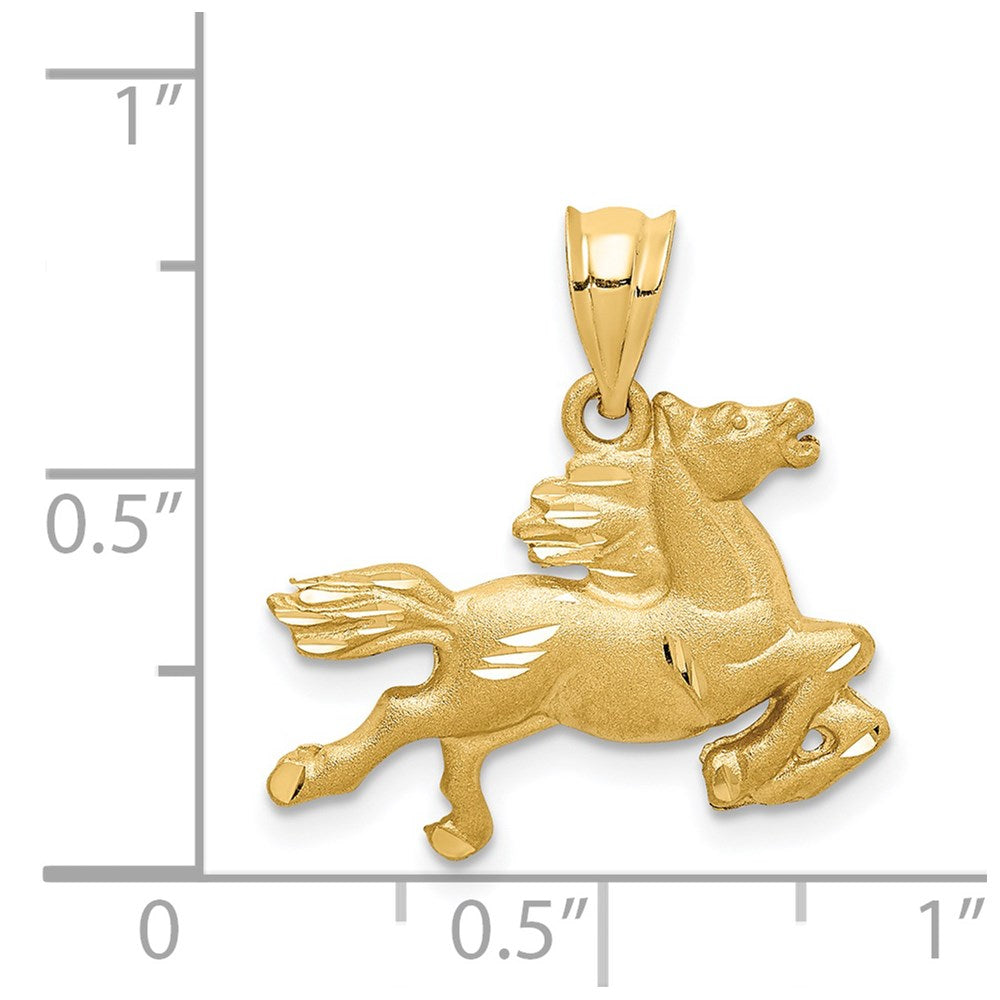 14k Yellow Gold Brushed & Diamond-cut Horse Pendant