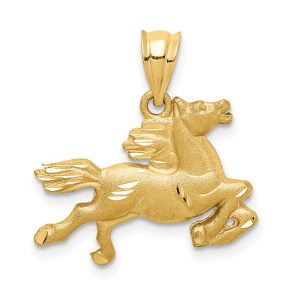 14k Yellow Gold Brushed & Diamond-cut Horse Pendant