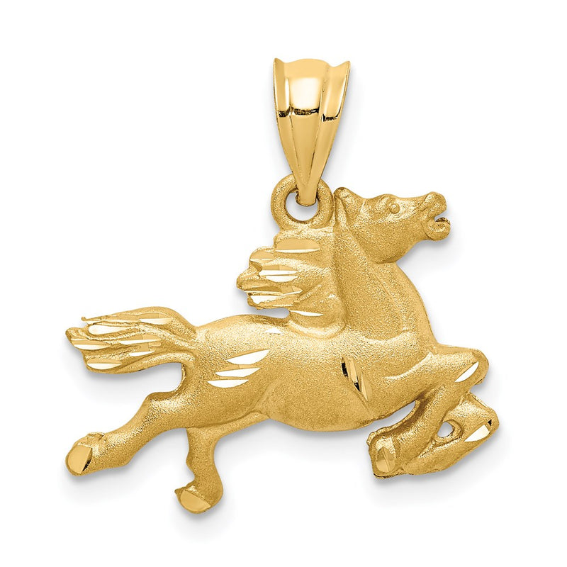 14k Yellow Gold Brushed & Diamond-cut Horse Pendant