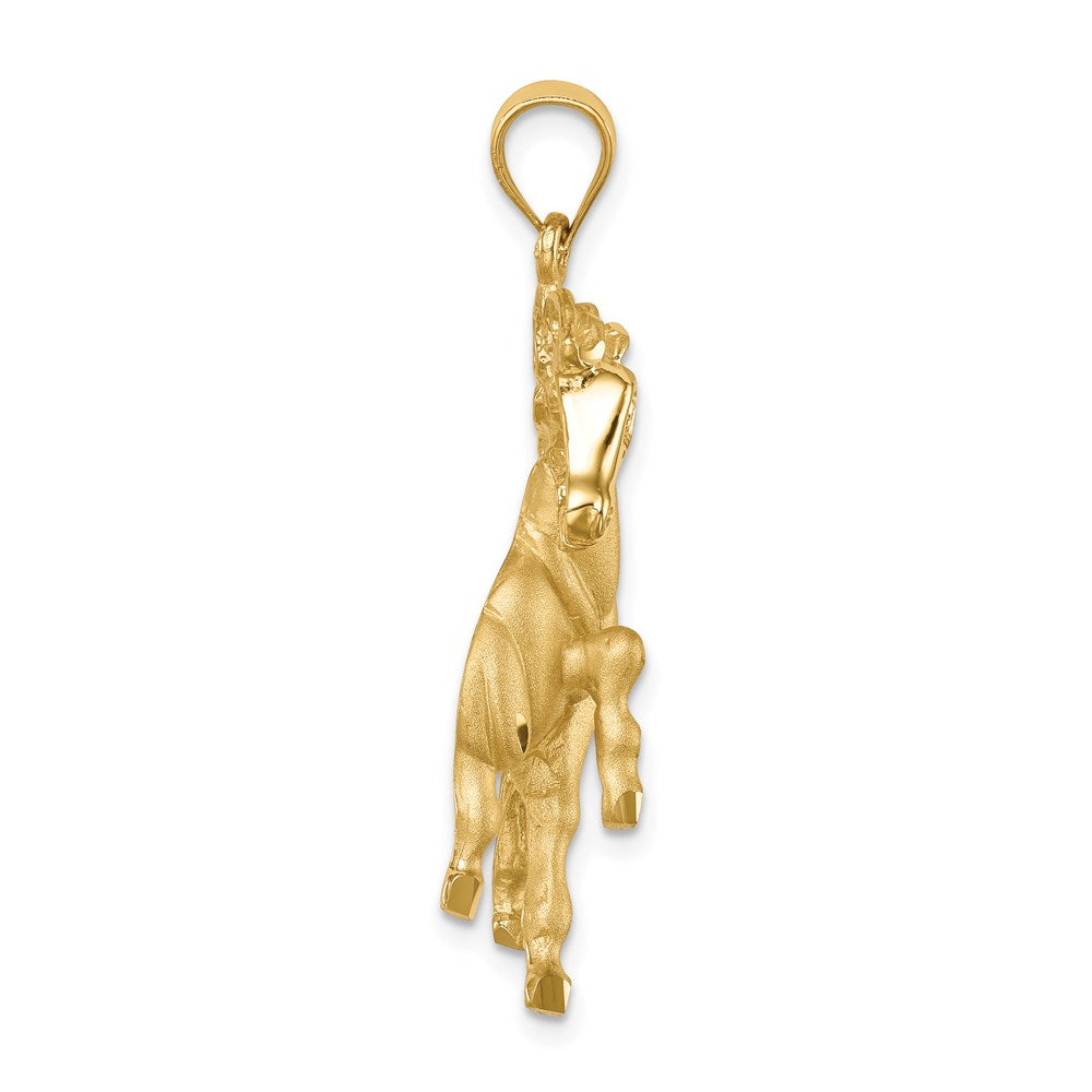 14k Yellow Gold Brushed / Polished Diamond-cut Horse Pendant