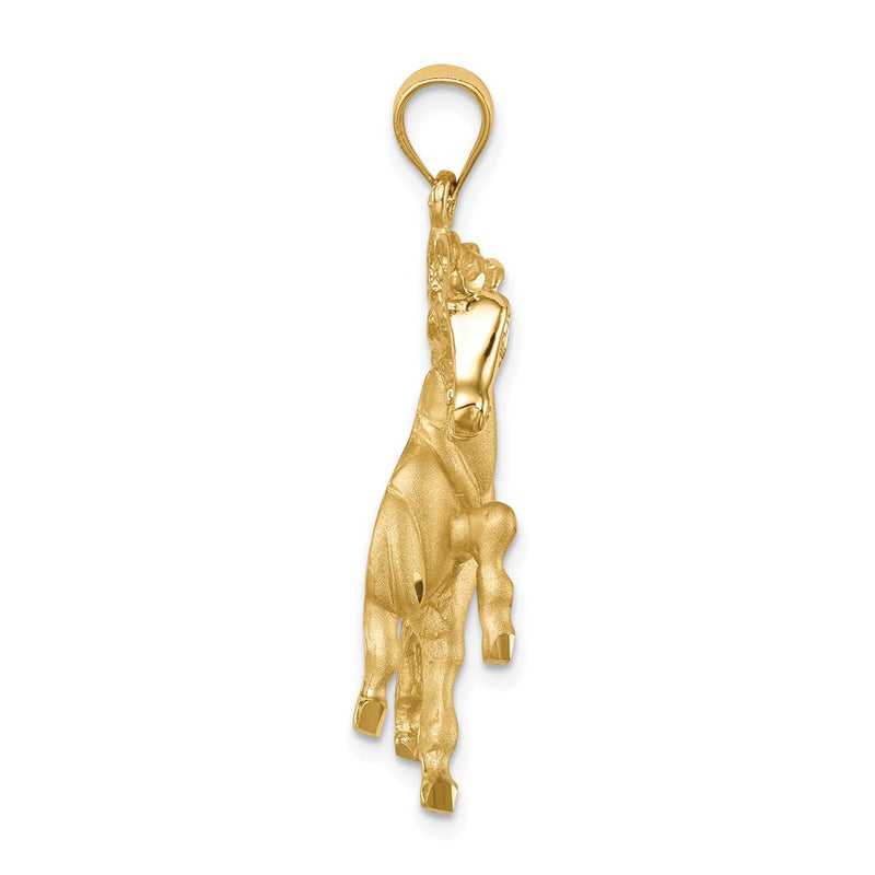 14k Yellow Gold Brushed / Polished Diamond-cut Horse Pendant