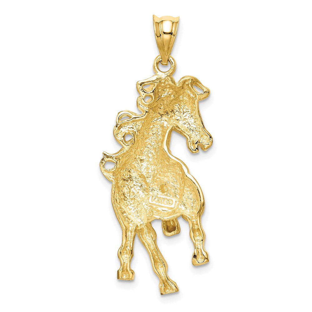 14k Yellow Gold Brushed / Polished Diamond-cut Horse Pendant