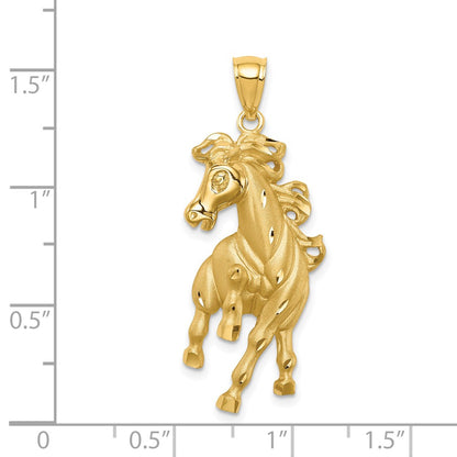 14k Yellow Gold Brushed / Polished Diamond-cut Horse Pendant