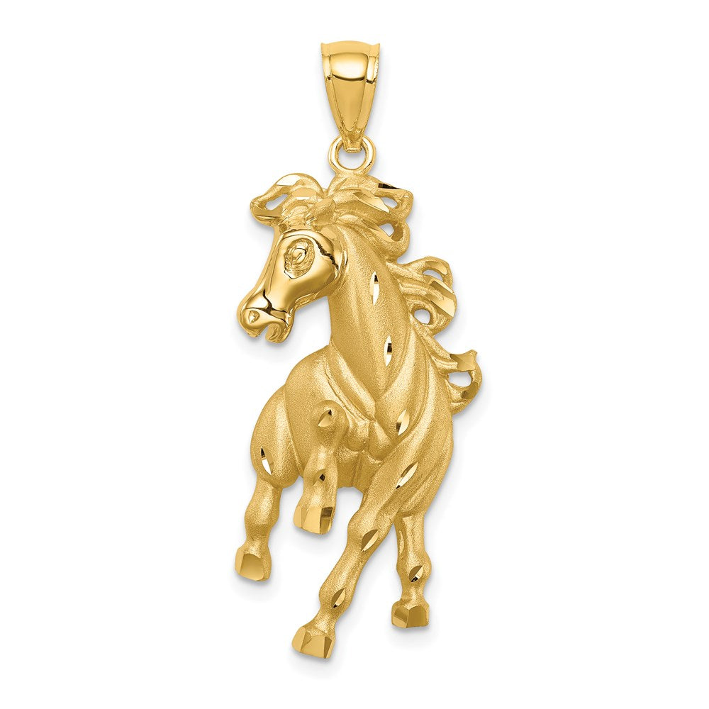 14k Yellow Gold Brushed / Polished Diamond-cut Horse Pendant