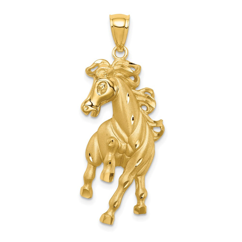 14k Yellow Gold Brushed / Polished Diamond-cut Horse Pendant