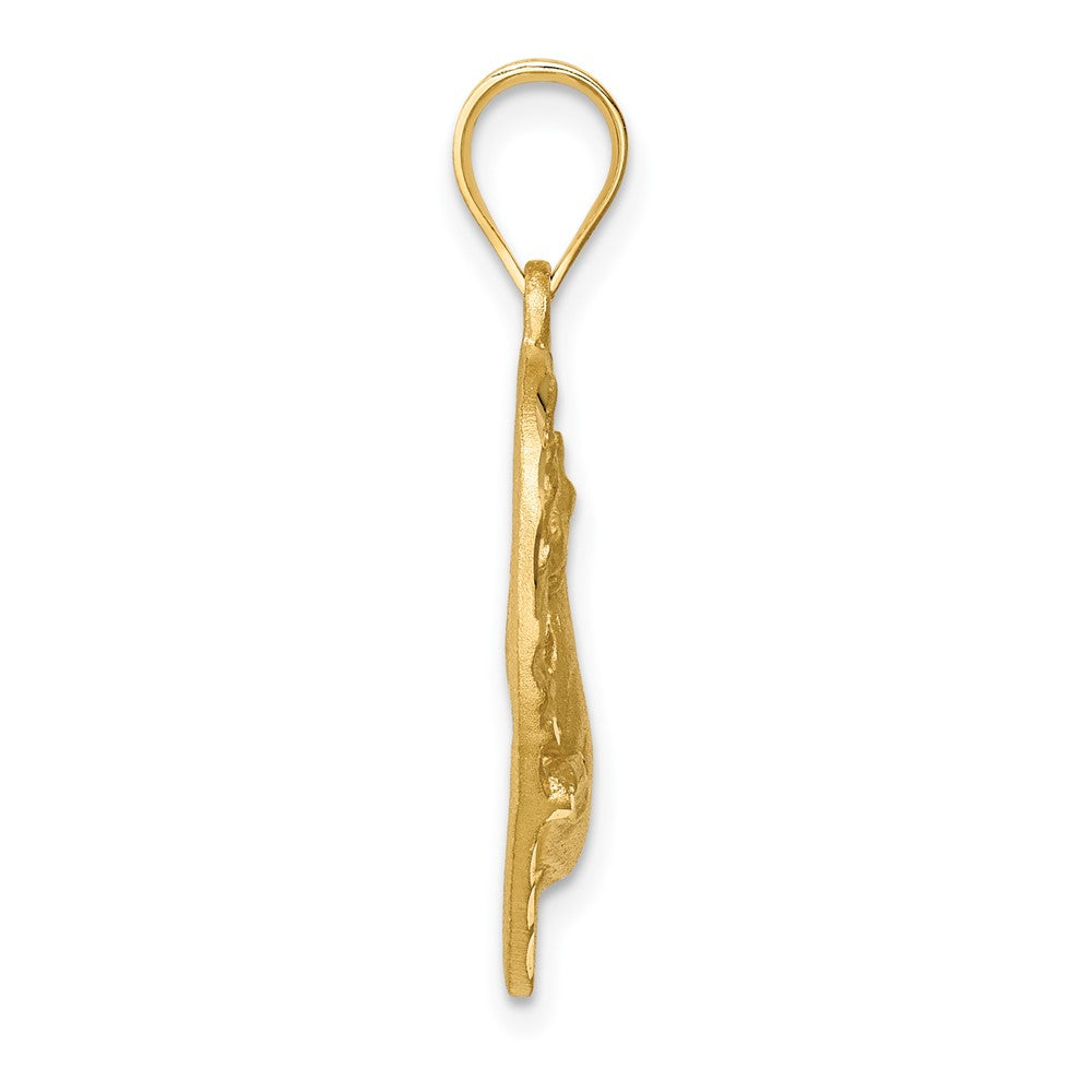 14k Yellow Gold Brushed & Diamond-cut Horses in Heart Pendant