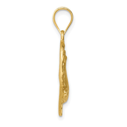 14k Yellow Gold Brushed & Diamond-cut Horses in Heart Pendant