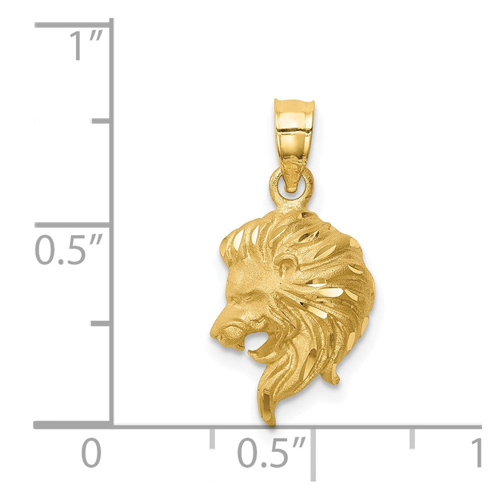 14k Yellow Gold Brushed Diamond-cut Lion Head Pendant