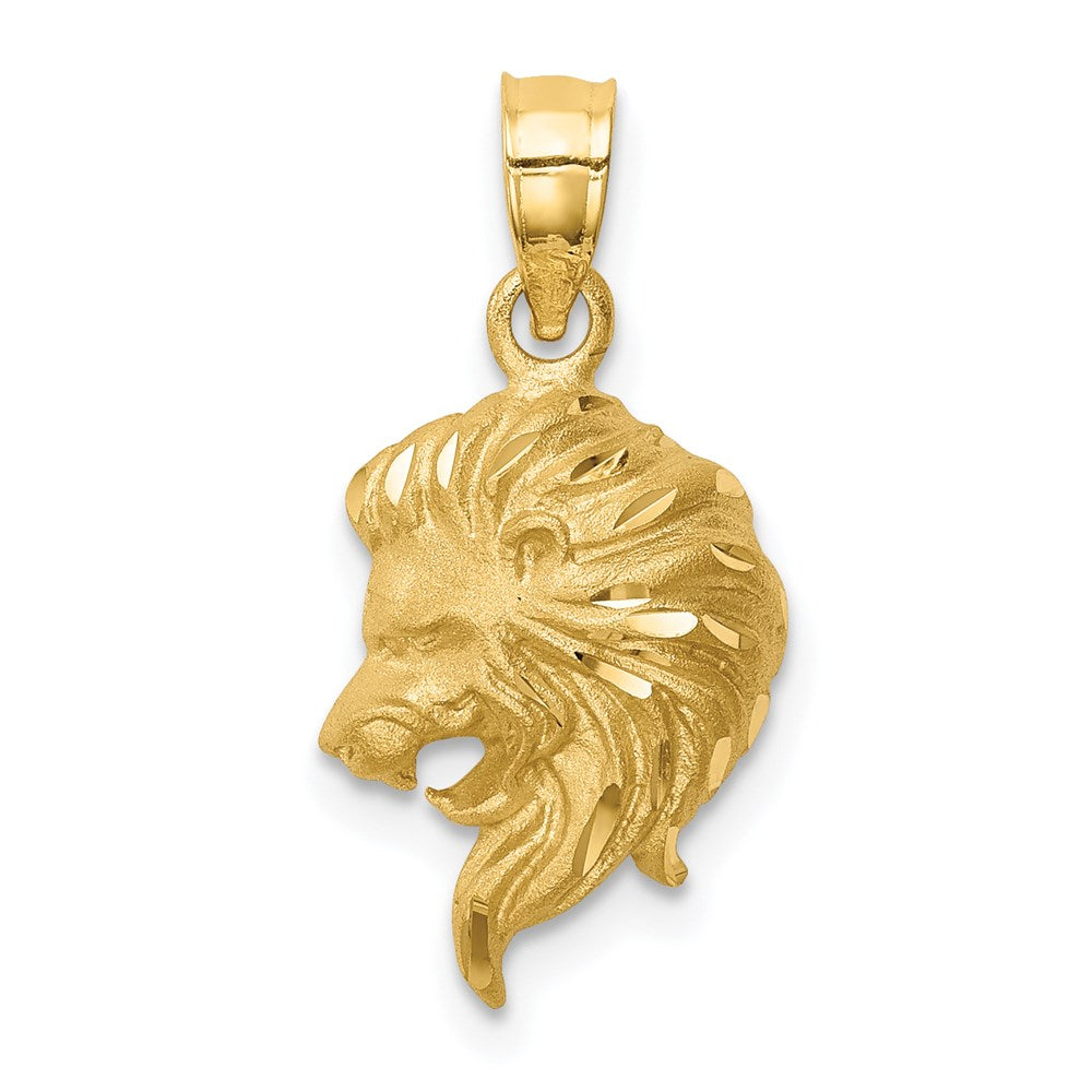 14k Yellow Gold Brushed Diamond-cut Lion Head Pendant