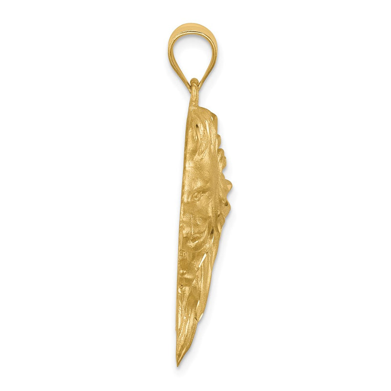 14k Yellow Gold Brushed Diamond-cut Lion Head Pendant