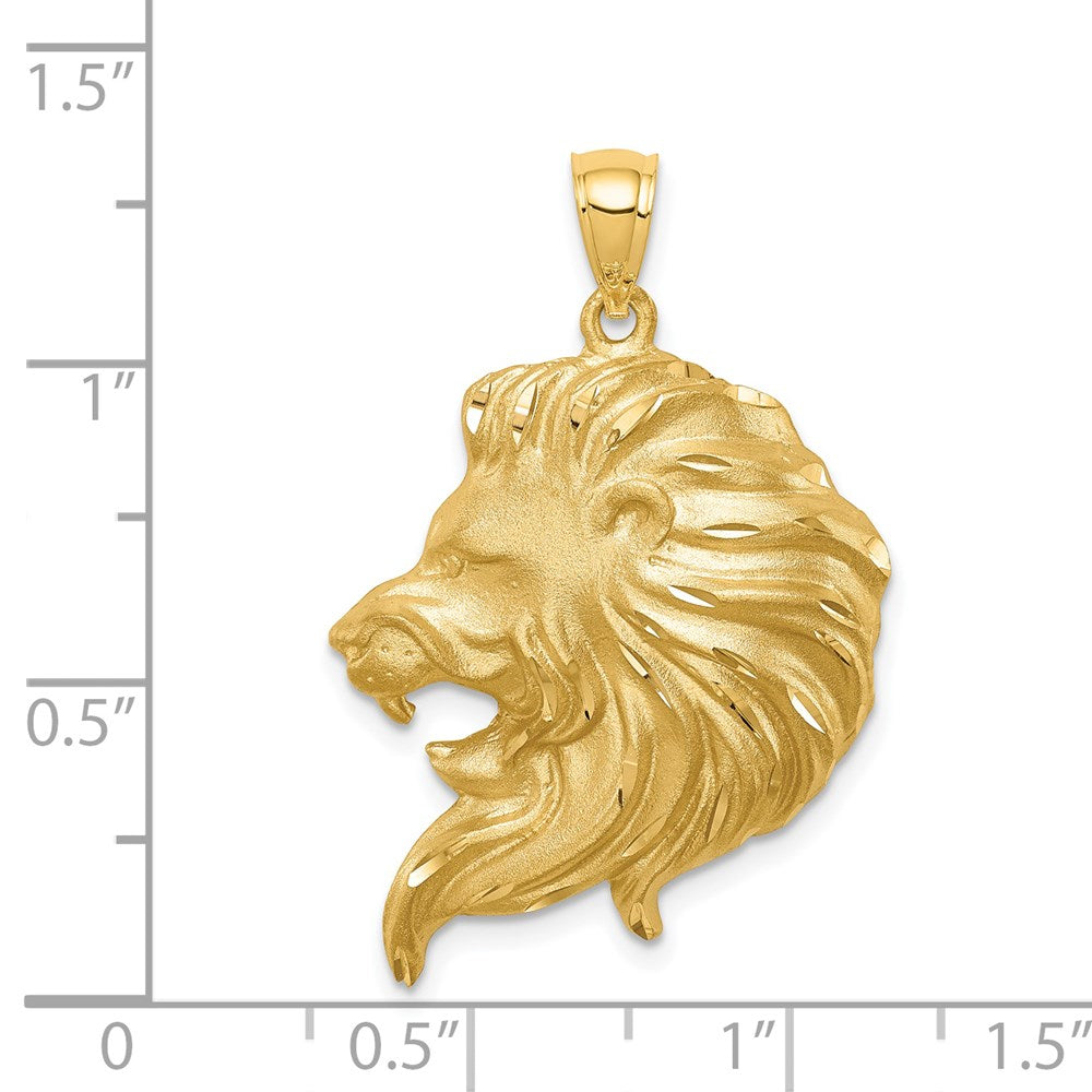 14k Yellow Gold Brushed Diamond-cut Lion Head Pendant