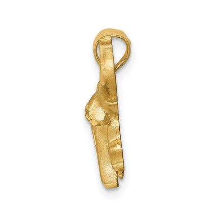 14k Yellow Gold Brushed & Diamond-cut Elephant Pendant